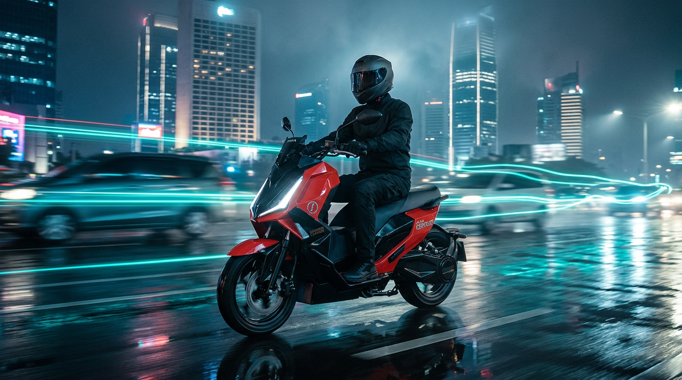 Pengendara ALVA di terowongan kota Jakarta